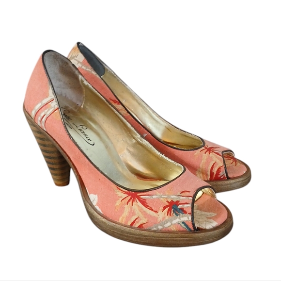 Poetic License Tropical Cone Heel Peep Toe Pumps Women's size 8 Heels - Picture 13 of 13